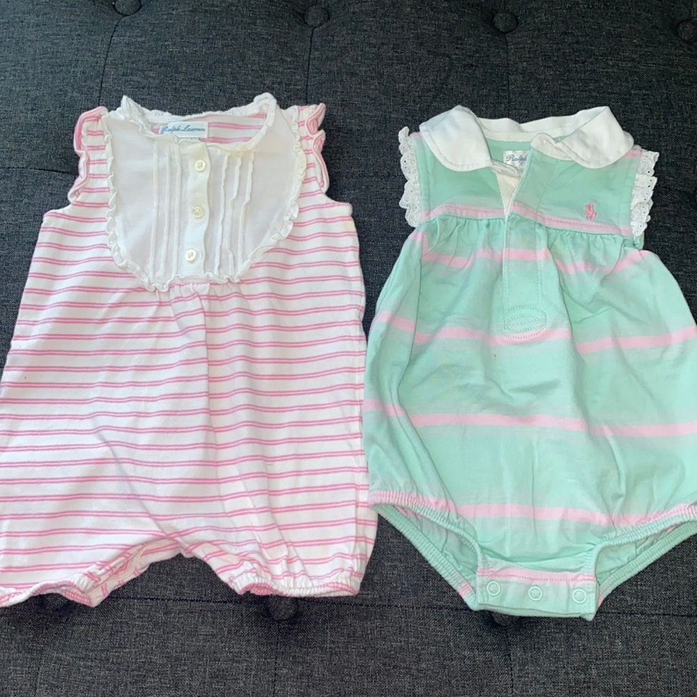 Lot of two Ralph Lauren, baby girl sleeveless rompers